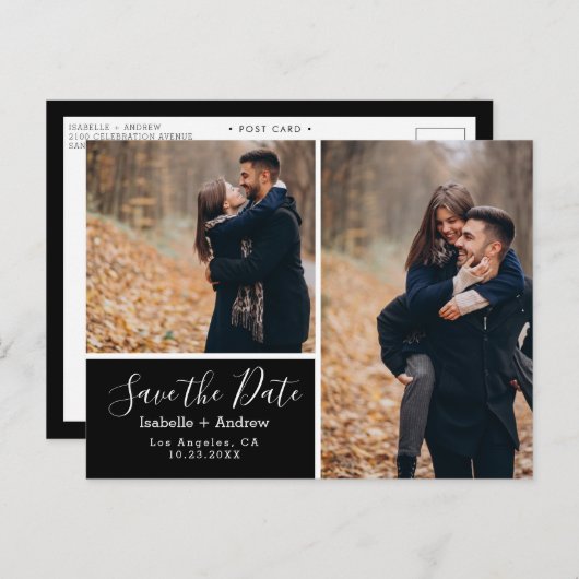 写真のエレガント黒が日付を保存 案内ポストカード (正面/裏面)