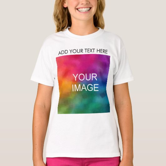 写真のカスタムアップロード文字テンプレートの追加Kids Girls Tシャツ (正面)