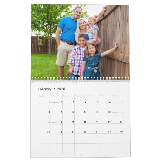 写真のカスタム予定表 |編集可能な年文字 カレンダー (2月 2026)