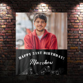 写真のカスタム白黒音楽ノート男の誕生日 タペストリー