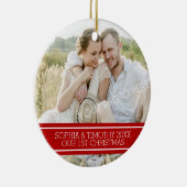 写真のカップルの初めてのクリスマスのオーナメントの赤 セラミックオーナメント (右)