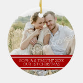 写真のカップルの初めてのクリスマスのオーナメントの赤 セラミックオーナメント (裏面)