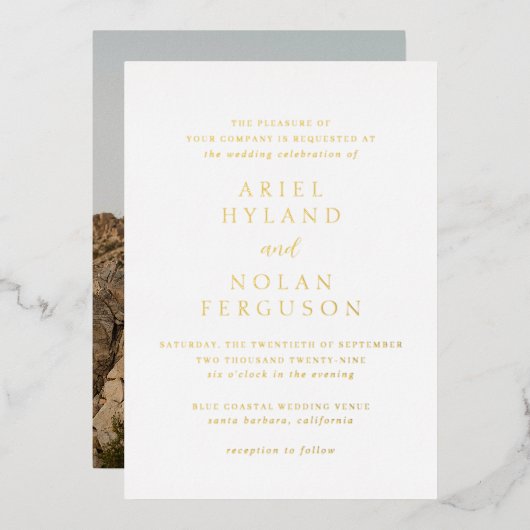 写真のクモダンリア結婚ン 箔招待状 (正面/裏面)