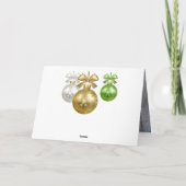写真のクリスマスの金ゴールドの白い緑のつまらないものの雪の木 カード (裏面)