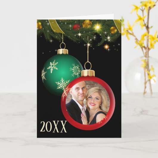 写真のクリスマスオーナパーソナライズされたメントカーを追加する カード (黄色い花)