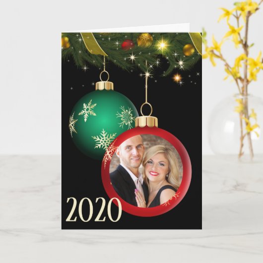 写真のクリスマスパーソナライズされた装飾品の追加 カード (黄色い花)