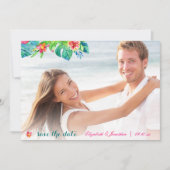 写真のグラデーションな熱帯ビーチの果実のピンクのティール（緑がかった色）の花柄 セーブザデート (正面)