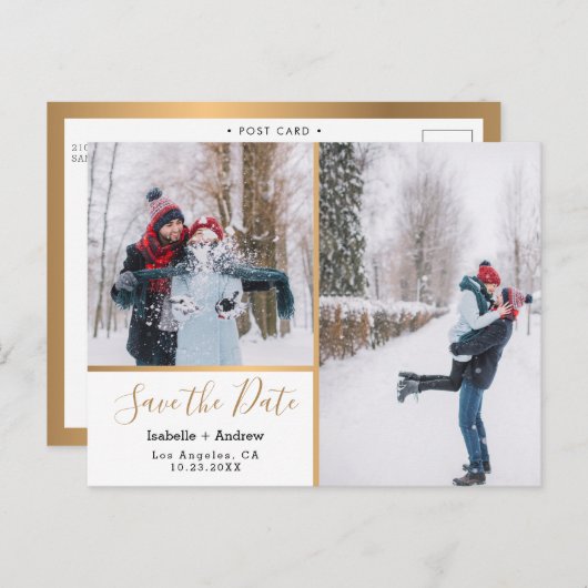 写真のコエレガントラージュ金属金ゴールド保存日 案内ポストカード (正面/裏面)