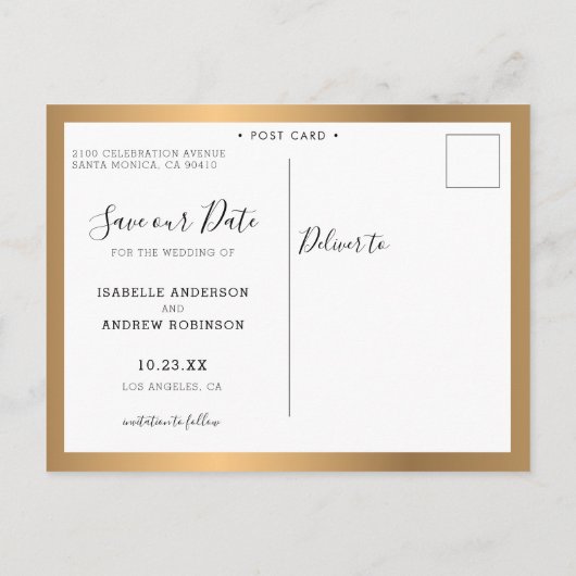 写真のコエレガントラージュ金属金ゴールド保存日 案内ポストカード (裏面)