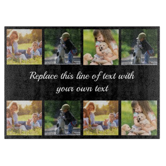 写真のコラージュと文字のカスタマイズ カッティングボード (正面)