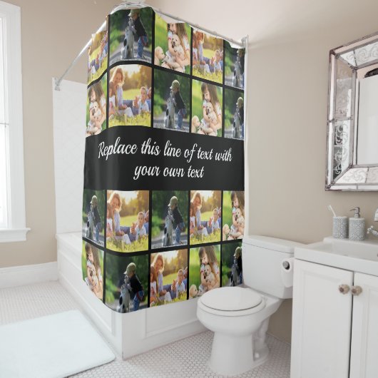 写真のコラージュと文字のカスタマイズ シャワーカーテン (インサイチュ)