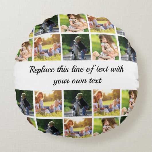 写真のコラージュと文字のカスタマイズ ラウンドクッション (正面)