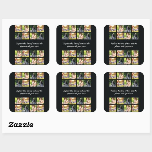 写真のコラージュと文字の正方形のシールをパーソナライズ スクエアシール (シート)