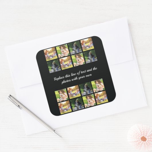 写真のコラージュと文字の正方形のシールをパーソナライズ スクエアシール (封筒)