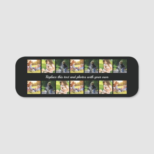写真のコラージュと文字名タグのカスタマイズ 名札 (正面)