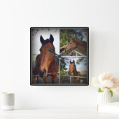 写真のコラージュに乗った馬の茶色 スクエア壁時計 (ホーム)