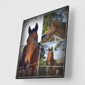 写真のコラージュに乗った馬の茶色 スクエア壁時計 (傾斜)