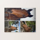 写真のコラージュに茶色の馬 ジグソーパズル (横)