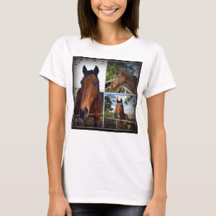 写真のコラージュに茶色の馬 Tシャツ