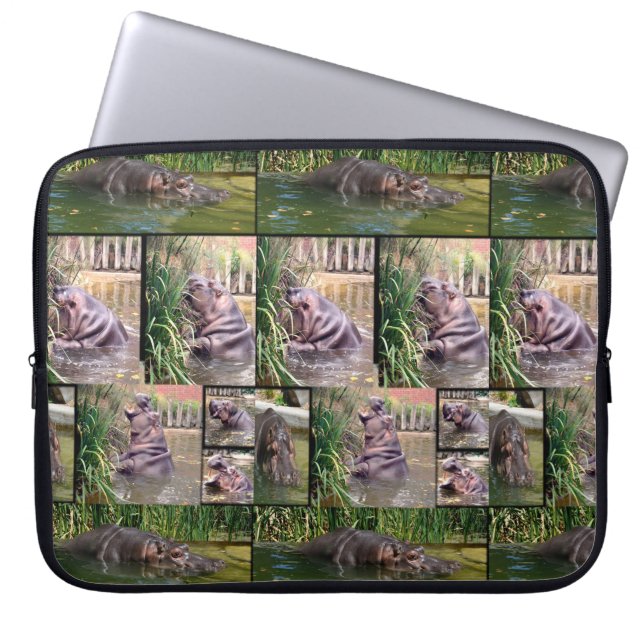 写真のコラージュの中のカバ ラップトップスリーブ (正面)