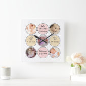 写真のコラージュの女の赤ちゃんの名前、誕生statsおよびアヒル スクエア壁時計 (ホーム)