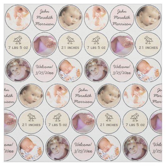 写真のコラージュの女の赤ちゃんの名前、誕生statsおよびアヒル ファブリック (見本)