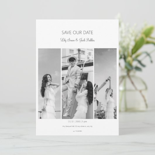 写真のコラージュの日付を白黒結婚に 招待状 (スタンド正面)