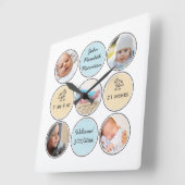 写真のコラージュの男の赤ちゃんの名前、誕生statsおよびアヒル スクエア壁時計 (傾斜)