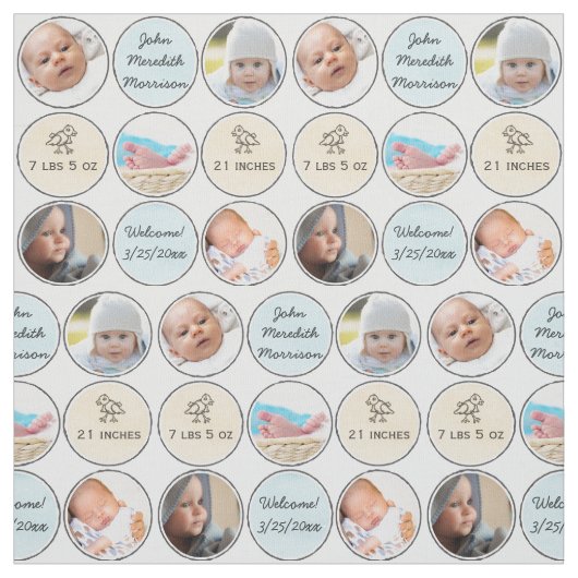 写真のコラージュの男の赤ちゃんの名前、誕生statsおよびアヒル ファブリック (見本)