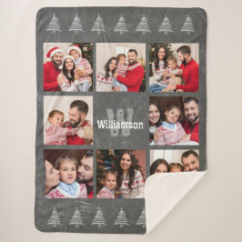 写真のコラージュの素朴なモノグラムの黒板のクリスマス シェルパブランケット