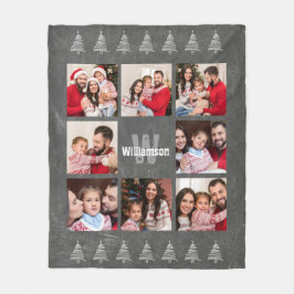 写真のコラージュの素朴なモノグラムの黒板のクリスマス フリースブランケット