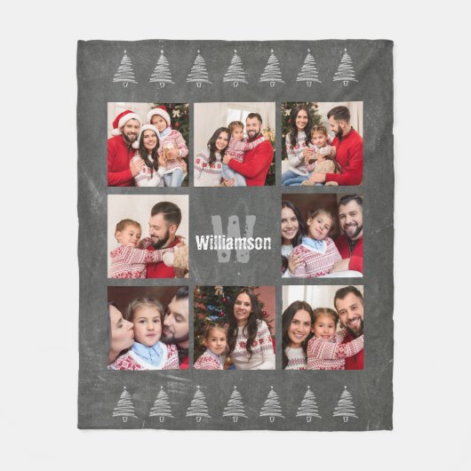 写真のコラージュの素朴なモノグラムの黒板のクリスマス フリースブランケット (正面)