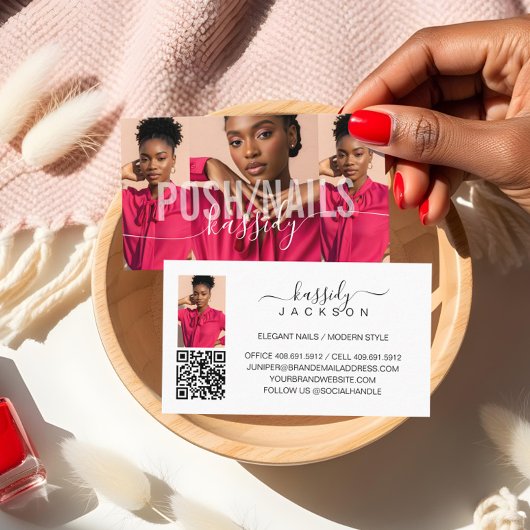 写真のコラージュ名はっきりしたスクリプト書道QRコード 名刺