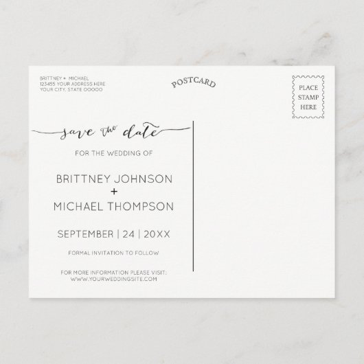 写真のコラージュ手書き、日付の灰色を保存 案内ポストカード (裏面)