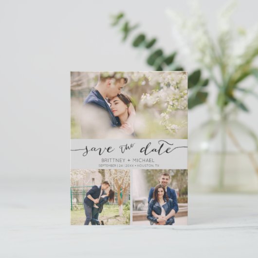 写真のコラージュ手書き、日付の灰色を保存 案内ポストカード (スタンド正面)