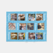 写真のコラージュ12のInstagramの写真の子供の名前の青 フリースブランケット (正面(横))