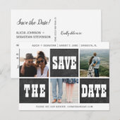 写真のコラージュ モダン タイポグラフィー セーブ 日 結婚式 案内ポストカード (正面/裏面)