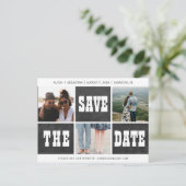 写真のコラージュ モダン タイポグラフィー セーブ 日 結婚式 案内ポストカード (スタンド正面)