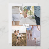 写真のコラージュ、幾何学的な青いバーチャルウェディング 招待状 (裏面)