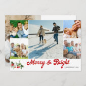 写真のコラージュ 手書きの メリーアンドブライト 招待状 (正面/裏面)