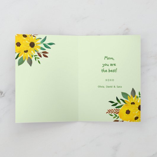 写真のコラージュ  母の日のおめでとう"  ヒマワリ  カード (内部)