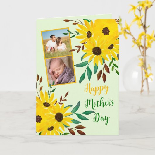 写真のコラージュ  母の日のおめでとう"  ヒマワリ  カード (黄色い花)