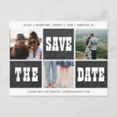 写真のコラージュ 現代のタイポグラフィー 保存日 結婚式 案内ポストカード (正面)