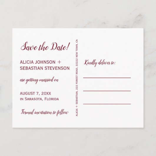 写真のコラージュ 現代のタイポグラフィー 保存日 結婚式 案内ポストカード (裏面)