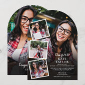 写真のコラージュ 現代の卒業パーティー アーチ 招待状 (正面/裏面)