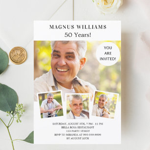 写真のコラージュ 白 豪華 誕生日 招待状