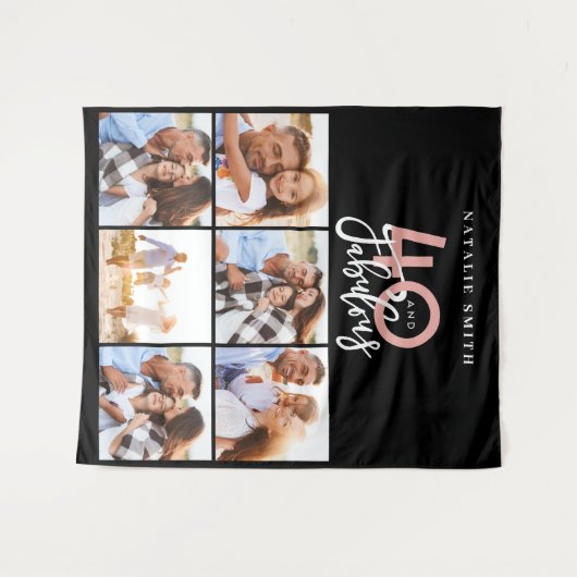 写真のコラージュ 黒とピンク 40歳で素晴らしい タペストリー (正面(横))