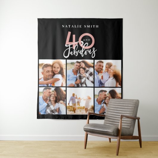 写真のコラージュ 黒とピンク 40歳で素晴らしい タペストリー (インサイチュ)