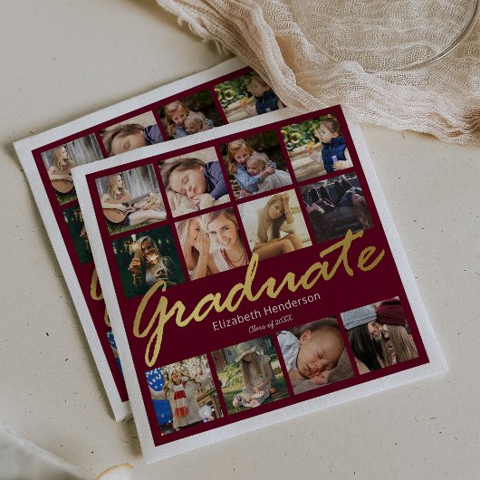 写真のコラージュ 2025 年卒業パーティー スタンダードカクテルナプキン