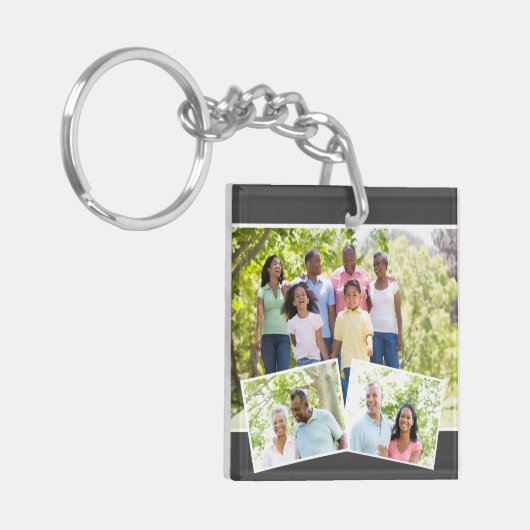 写真のコラージュw. 3の家族写真-チャコールグレー キーホルダー (正面左)